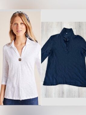 GOLDIE 3/4 sleeve collared V neck polo T shirt black medium